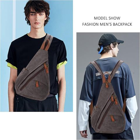 Canvas Sling Bag - Small Crossbody Backpack Shoulder Casual Daypack Rucksack for Men Women