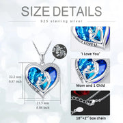 Gifts for Mom S925 Sterling Silver Mom and 1 Child Necklace with Blue Heart Crystal Pendant Jewelry Gifts for Women Mother New Mom Birthday Gifts for Mom from Daughters/Sons