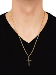 Stainless Steel Gold-Filled and Rhodium Crucifix Pendant, 24" Necklace