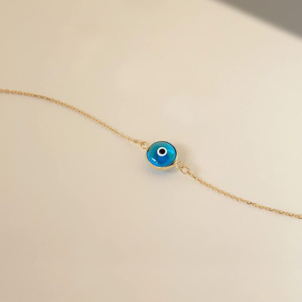 14K Real Gold Evil Eye Bracelet | 14K Gold Bracelet for Women | Blue, Black, Navy Blue, Red, White Evil Eye Bracelets | Women'S 14K Gold Protection Jewelry | Gift for Christmas, Adjustable 6" to 7"