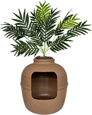 , the Original Hidden Litter Box Base Kit, round Enclosed Cat Litter Box Planter with Artificial Plants, Vented Carbon Odor Filter System, Florist Moss, Easy to Clean, Mocha Brown