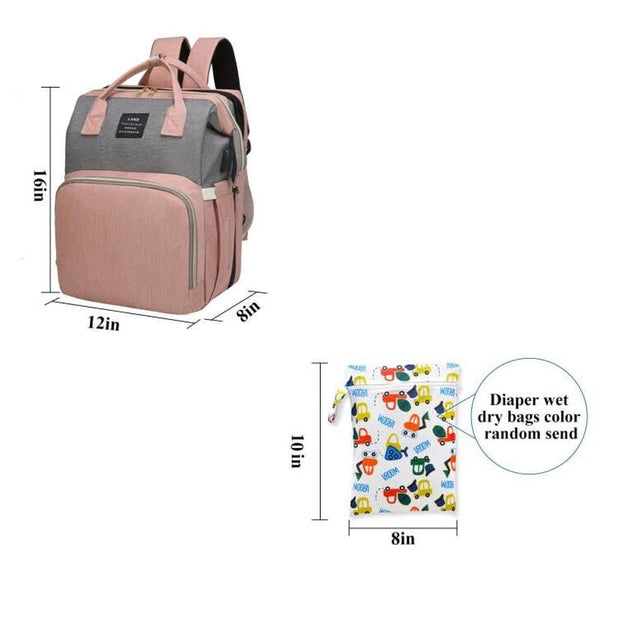 Diaper Bag with Changing Station,Diaper Bag Backpack，7 in 1 Travel Diaper Bag,Mommy Bag with USB Charging Port (Pink-Grey)