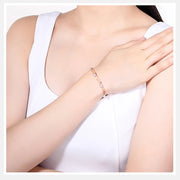 Two Strands Real 18K Rose Gold Bracelet for Women,Au750 Real Pearl Charm Bracelet Wedding Gift