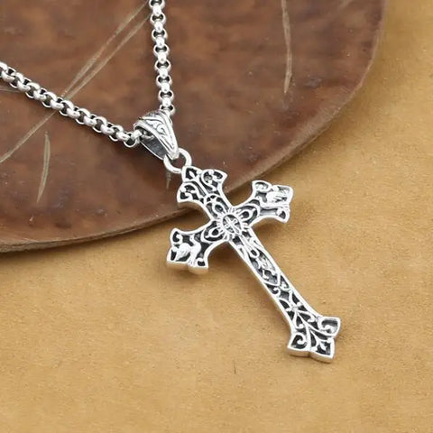 100% 925 Silver Cross Pendant Necklace Vintage Sterling Silver Jesus Cross Pendant Cross Jewelry Pendant Necklace