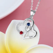 Personalized Double Heart Birthstones Pendant Necklace