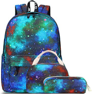 Kids School Backpack for Girls Elementary Student Bags with Insulated Lunch Bag Pencil Case 3 in 1 Bookbags Galaxy Cloud Multi-Color Stylish Pattern