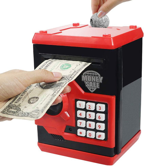 Piggy Banks for Kids, Electronic Password Code Money Banks ATM Banks Box Coin Bank for Children Boys and Girls (Black/Red)