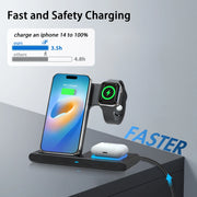 3 in 1 Wireless Charging Station, 15W QC3.0 Magnetic Fast Charging Stand Dock, Wirelss Charger for Iphone 15 14 13 12 11 Pro Max XS XR, Iwatch Series 9 8 7 6 5 4 3 2 SE, Airpods 3 2 Pro (Black)