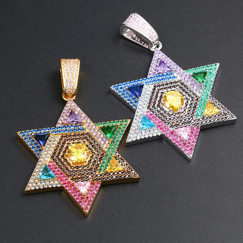 Zircon Judaism Pendant Necklace Men Jewelry Jewish Necklace David Star Women Necklace