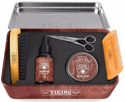 Ultimate Grooming Kit for Men - Boar Brush, Wood Comb, Sandalwood Balm & Oil, Scissors for Beard & Mustache