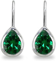 Sterling Silver Genuine or Synthetic Gemstone 7X5Mm Teardrop Bezel-Set Dainty Leverback Earrings