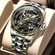 Automatic Skeleton Mens Watches Luxury Wristwatch Mechanical Self-Winding Sapphire Crystal Tungsten Steel Watches 50M Waterproof Luminous No Battery Watches