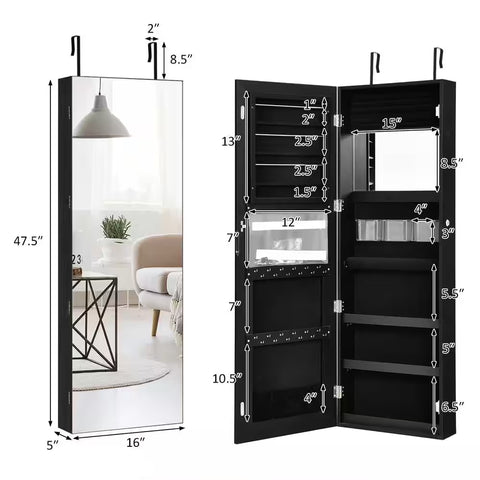 Wall and Door Mounted Jewelry Box Cabinet Lockable Storage Organizer