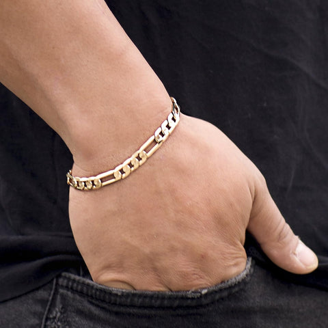 4Mm & 7Mm Figaro Chain Bracelet 24K Gold Plated for Men and Women