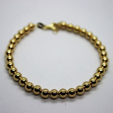 14K Yellow Gold Hollow High Polished Bead Bracelet 6.75" or 7" with Extension