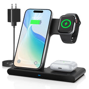 Wireless Charger, 15W QC3.0 Magnetic Fast Charging Stand for Iphone 16 15 14 13 12 11 Pro Max/Plus/Xs/Xr/X/8, for Apple Watch 9/8/7/6/5/4/3/2/SE, for Airpods 3/2/Pro, 3 in 1 Wireless Charging Station