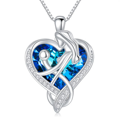 Gifts for Mom S925 Sterling Silver Mom and 1 Child Necklace with Blue Heart Crystal Pendant Jewelry Gifts for Women Mother New Mom Birthday Gifts for Mom from Daughters/Sons