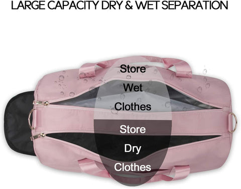 Gym Duffle Bag Dry Wet Separated Gym Bag Sport Duffle Bag Training Handbag Yoga Bag with Extra Drawstring Backpack (Pink) Large