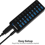 10-Port 60W USB 3.0 Hub with Individual Power Switches and Leds, Includes 60W 12V/5A Power Adapter (HB-BU10)