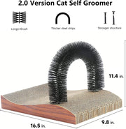 Cat Self Groomer, 2.0 Version Cat Arch Face Scratcher with Scratcher Pad, Cats Back Grooming Massager Toy Brush for Indoor Kitten and Small Dog