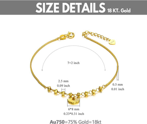 18K Solid Gold Bracelet for Women, Dainty Real Gold Beads Ball Adjustable Chain Bracelet Fine Jewelry Anniversary Christmas Gift for Her, Wife, Mom, Girls, 6.5"-7.5"