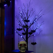 Halloween Decorations, 2FT Black Halloween Tree with 24 Purple Lights and 8 Bat Ornaments, Light up Halloween Decorations with Timer for Indoor Home Desk Table Decor Battery Powered