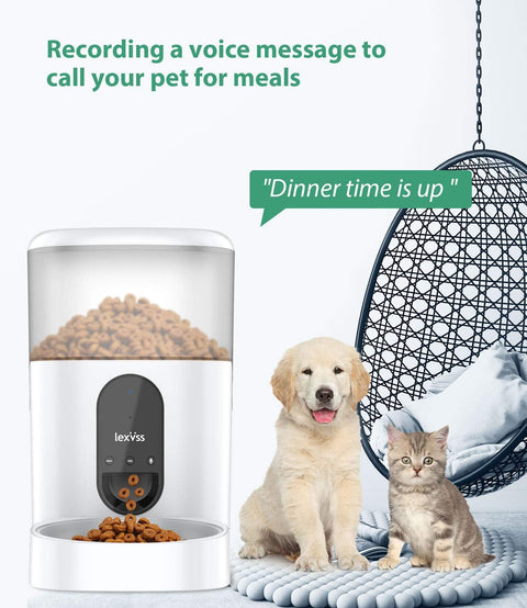 Automatic Cat Feeder, Wifi Dog Food Dispenser with Voice Recorder Programmable Portion Control up to 10 Meals per Day, Auto Food Feeder with Desiccant Bag for Small & Medium Pets 4L (White)