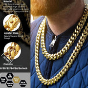 Mens 15Mm Miami Cuban Link Chain 18K Gold Stainless Steel Curb Necklace for Men & Women, Hip Hop Jewelry, Available in 18"-30", Cuban Gold Chains, Includes Gift Box