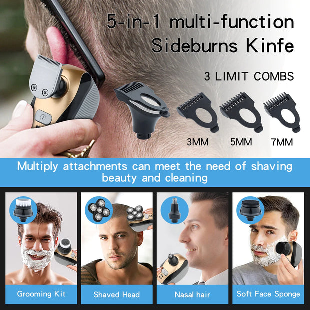 5-In-1 Rotary Electric Shaver 4D Rechargeable Bald Head Hair Beard Trimmer Razor