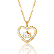 Hello Kitty Yellow Gold Plated CZ Heart Pendant Necklace