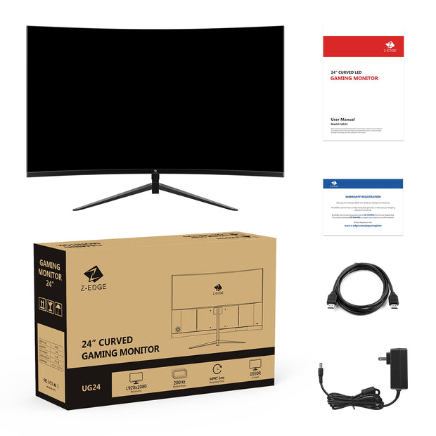 UG24 24-Inch Curved Gaming Monitor 180Hz(Dp) 144Hz(Hdmi) 1Ms Full HD 1920X1080 HDMI DP Port