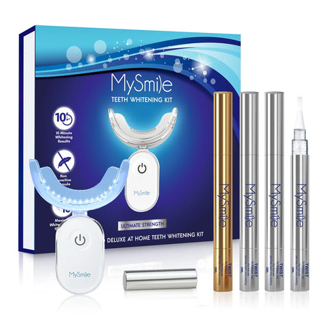 4Pc Deluxe Teeth Whitening Pen Kit with 28-LED Light, 10Min Result Teeth Whitening Gel, Remove 10 Years of Stains, Mint