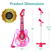 19In Kids Flash Guitar, Pretend Play Musical Instrument Toy for Toddlers W/ Mic, Stand - Pink