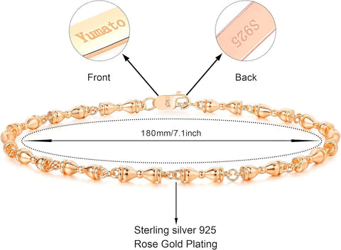 Women'S 925 Sterling Silver Bracelet Delicate Hourglass Link Stacking Bracelet (Rose Gold)