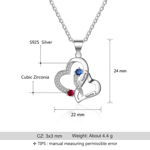 Personalized Double Heart Birthstones Pendant Necklace