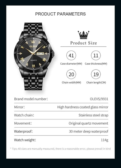 Watch Men Watches for Men Mens Watches Big Face Blue/Silver/Gold/Black/Grey Dial Mens Watch Waterproof Stainless Steel Casual Business Quartz Dress Diamond Luxury Watch with Day and Date