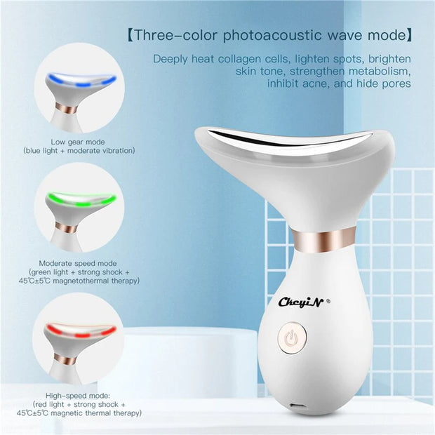 Ckeyin V Shaped Facial Lifting Device Red Light Therapy Face Slimming Tightening Machine EMS Neck Massager Remove Double Chin