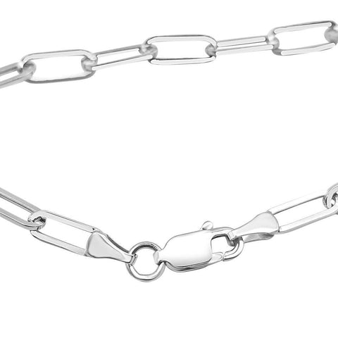 Polished Paperclip Chain Bracelet 7 Inch 3.2 Mm 14K White Gold