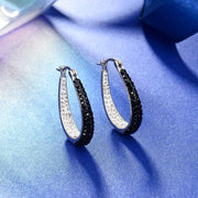 Crystal Hoop Earrings - Silver Plated inside Out Oval Shape Hoop Earrings for Women, 1.2 Inch