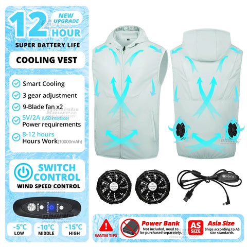 2024 Cooling Vest Moto Jackets Wearable Cooling Fan Vest Air-Conditioned Clothes Hiking Cooling 13Hours for Work Fishing Vest