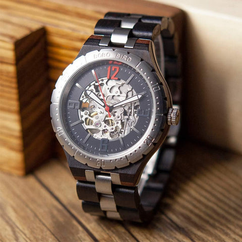 Mens Wooden Mechanical Watches Men Large Size Waterproof Watches Top Brand Luxury Timepieces