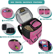 Dog Travel Bag Backpack, Airline Approved Dog Bags for Traveling, Puppy Diaper Bag Supplies, Pet Camping Essentials Hiking Accessories Dog Mom Gift, Food Container, Collapsible Bowls, Pink