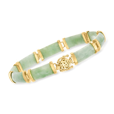 Green Jade "Good Fortune" Bracelet in 18Kt Gold over Sterling, Women'S, Adult