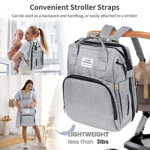 Diaper Bag Backpack,Multifunction 3 in 1 Waterproof Travel Back Pack,Baby Changing Bags with Changing Pad, Stroller Straps, Unisex, Grey