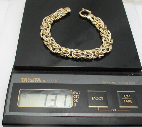 Textured and Polished Alternating Byzantine Bracelet Real 14K Yellow Gold QVC