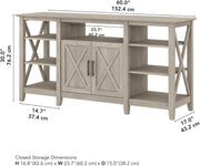 Bush Furniture Key West Tall Stand for 65 Inch TV, Farmhouse Entertainment Center with Storage, Washed Gray