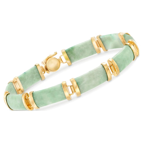 Green Jade "Good Fortune" Bracelet in 18Kt Gold over Sterling, Women'S, Adult