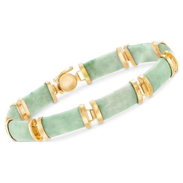 Green Jade "Good Fortune" Bracelet in 18Kt Gold over Sterling, Women'S, Adult