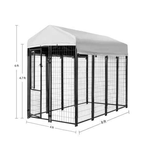 Black Welded Wire Dog Kennel, 8 Ft. X 4 Ft. X 6 Ft