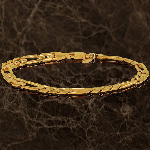 4Mm & 7Mm Figaro Chain Bracelet 24K Gold Plated for Men and Women